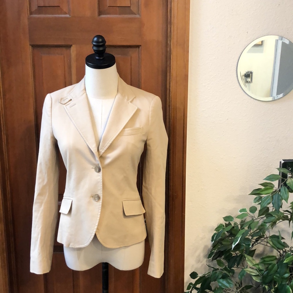 Theory Light Beige Single-Breasted Tailored Blazer